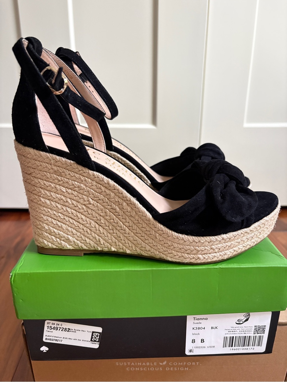 Kate Spade Tianna Black Suede Espadrille Wedge Sandals